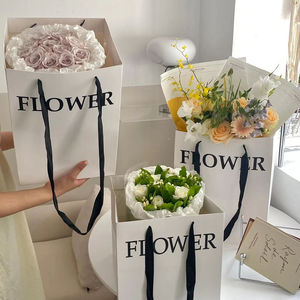 Custom Luxury White Square Paper Flower Bags Bouquet Packaging for Florists <b>Gift</b> <b>Wrap</b> Wholesale Factory - Product Image 6