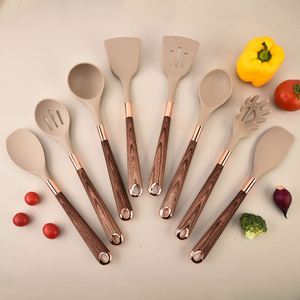 8 Piece <b>Silicone</b> Kitchen Utensil Set Non-Stick Cookware Kitchen Utensils Set Spatula Shovel with Wooden Handle - Product Image 1