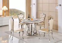 Table de mariage ronde Unique de luxe en acier inoxydable argenté avec plateau en marbre, ensemble de meubles de Table centrale rotative