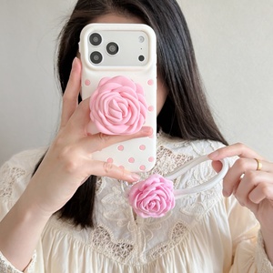 Funda de silicona suave con soporte plegable de flor de rosa y diseño de lunares <span class=keywords><strong>para</strong></span> iPhone 17 16 15 14 13 Pro Max con correa de muñeca - Product Image 4