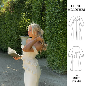 <span class=keywords><strong>Abito</strong></span> da donna <span class=keywords><strong>con</strong></span> viscida bianca <span class=keywords><strong>con</strong></span> volant a spalle scoperte e dettagli a fessura lunga vita - Product Image 1