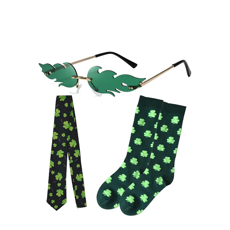İrlanda festivalleri tatil gözlük + kravat + çorap yeşil yonca gözlük alev tatil parti ev Prop çocuklar kız