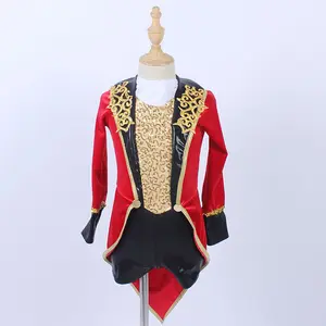 Red velvet golden sequin shirt black shorts Greatest Showman jazz dance costume