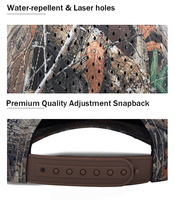 Casquettes de golf imperméables en PVC avec logo personnalisé découpé au laser, perforées, 5 panneaux, camouflage de chasse en forêt, résistantes à l'eau