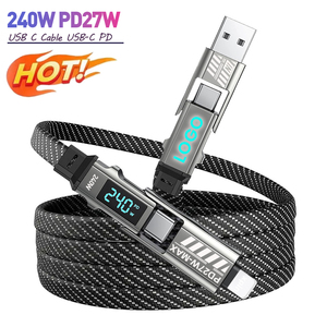 สายเคเบิล USB <span class=keywords><strong>4</strong></span> in 1ยาว1.2ม. 1.8ม., สายชาร์จไนล่อนแบบแบนขนาด240วัตต์สายไนลอนถักแบบหลายช่องสำหรับชาร์จ <span class=keywords><strong>iPhone</strong></span> 17 - Product Image 1