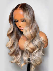 Perruque Lace Front 13x4 <span class=keywords><strong>Blond</strong></span> Cendré avec Mèches, Ondulations Souples, Cordon de Serrage, Pré-épilée, Ligne de Cheveux Naturelle, Haute Densité, Prête à Porter - Product Image 5