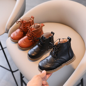 Botas de Combate para Niños y Niñas, Botines Impermeables con Cremallera y Cordones para Niños Pequeños, Botas de Cuero para Niños - Product Image 2