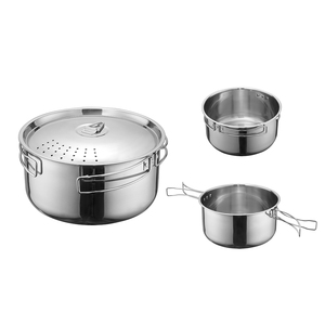JOYOUS <span class=keywords><strong>Set</strong></span> di Pentole da Campeggio Portatile e Leggero in 5 Pezzi, Acciaio Inox 304, Manico Pieghevole, 2.0-3.0L - Product Image 4