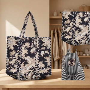 Sac fourre-tout décontracté matelassé en coton foncé à pois, élégant, imprimé en bloc, artisanat indien pour les boutiques - Product Image 2