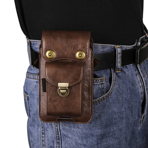 Sac de téléphone vertical en cuir OEM avec sangle pour hommes et femmes, étui de rangement pour voyages en plein air avec emplacement pour clés, cigarettes et écouteurs - Product Image 3
