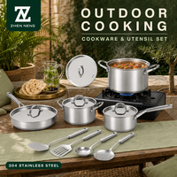 Batterie de cuisine en acier inoxydable 304 compatible induction Zhenneng, 12 pièces : casseroles, poêles, faitouts, spatules et louches pour la maison