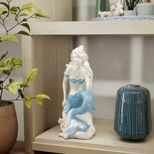 Decoração de casa náutica bonito azul sereia relaxar estatueta resina oceano - Product Image 5