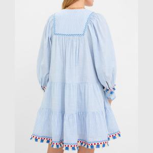 Nuevo Vestido de Verano Boho Bordado de Manga Larga con Borlas en el Bajo, Vestido Mini Ligero de Algodón para Mujer - Product Image 2
