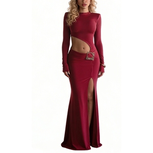 Women's Cutout Long Sleeve Maxi Slit Dress - Ruched Buckle Bodycon Formal Gown Dresses Fashion - Product Image 1