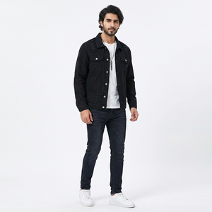 Sweat à capuche à col polo et demi-fermeture éclair en denim vintage OEM High Street Veste patchwork à coupe ample pour hommes Col à capuche en tissu - Product Image 1