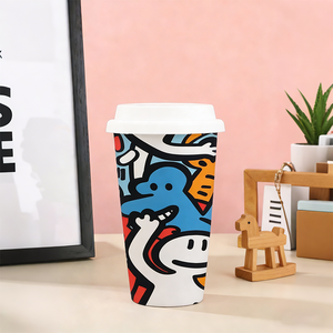 แก้วกาแฟเซรามิคแบบพกพาเก็บความร้อนพร้อมโลโก้พิมพ์ แก้วน้ำสองชั้น แก้วกาแฟเซรามิคสำหรับเดินทางพร้อมฝาซิลิโคน - Product Image 6