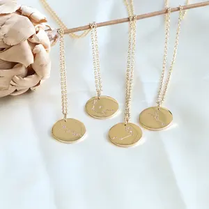 Großhandel custom edelstahl gold überzogene sternzeichen charms schmuck dainty nette sternzeichen anhänger halskette frauen