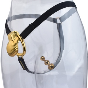 Jaula de Castidad Metálica Dorada para Hombres con Tapón Anal, Anillo de Bondage para Pene con Cuatro Anillos para Pene - Product Image 3