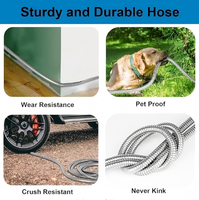 Tuyau d'arrosage en acier inoxydable 25 pieds, diamètre 16 mm, raccord 3/4 pouce, buse de pulvérisation 10 modes pour jardin et extérieur, ne s'emmêle pas, ne se plie pas