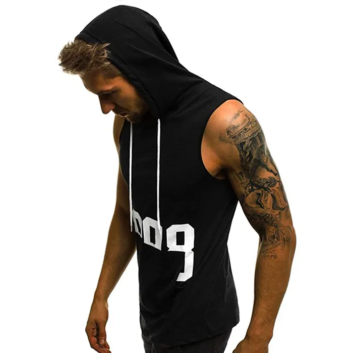 Compras on-line Men's Hoodies Custom Print Drawstring Tank Top Hoodies esporte fitness roupas sem mangas para homens