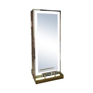 Floor Standing Mirror <b>Metal</b> <b>Framed</b> Brass Minimalist Style Lighted Double Sided For Commercial Public Spaces - Product Image 1