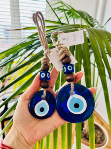 Liontin mata biru Turki tenunan tangan, pesona mata jahat, dekorasi gantung kaca mata biru - Product Image 2