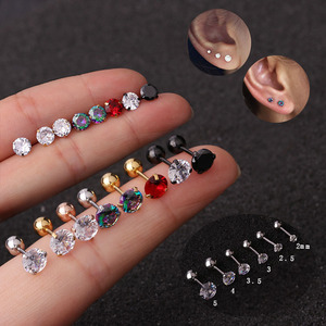 Stainless Steel 3-Claw CZ Piercing <b>Earrings</b> | Minimalist Multicolor <b>Studs</b> for Cartilage <b>Helix</b> Lobe | 2mm to 5mm Sizes - Product Image 2