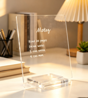 Tableau mémo de bureau en acrylique transparent commercial en gros, panneau de messages réutilisable et inscriptible avec support pour affichage en magasin, bureau, hôtel