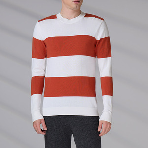 Pull en tricot d'hiver personnalisé GOTS, de haute qualité, à rayures, en coton, col rond, pour homme - Product Image 4