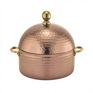Stainless Steel Hot Pot With Brass Handle And <b>Knobs</b> <b>Copper</b> Color Casserole Dish For Food Serving Dish At Best Prices - Product Image 1
