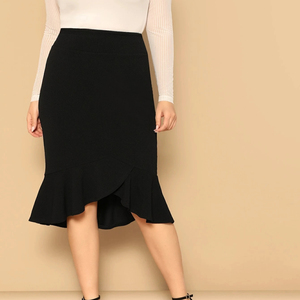 กระโปรงเข้ารูปสีดำสำหรับผู้หญิงกระโปรงเซ็กซี่แต่งระบายสำหรับใส่ไปทำงานงานประชุมคาเฟ่ - Product Image 1