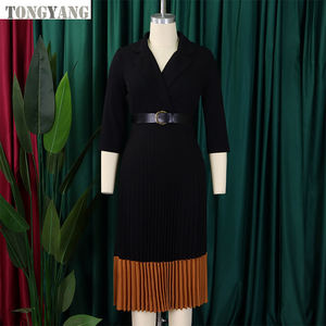 Tongyang ชุดเดรสทำงานแฟชั่นสำหรับผู้หญิง, ชุดเดรสมีสายคาดคอปกแขนยาวชุดเดรสมีจีบหรูหราสำหรับสาวออฟฟิศใหม่ฤดูใบไม้ร่วง - Product Image 5