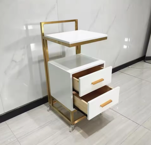 รถเข็นทำผมสแตนเลสหรูหราสีขาวทอง สำหรับร้านเสริมสวย  4 ล้อ ทนทาน ใช้งานง่าย - Product Image 5