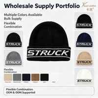 Bonnets personnalisés de haute qualité, tuques noires en acrylique, grandes lettres côtelées jacquard, bonnets d'hiver unisexes en acrylique tricoté pour le sport