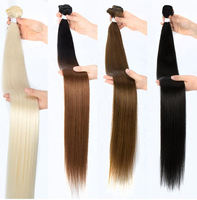 Extensiones de Cabello Sintético al por Mayor, 24 Pulgadas, 100g, Doble Trama, Estilo Yaki, Liso, Resistente al Calor, 25 Colores