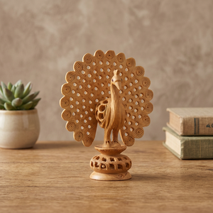 Arya Digital Traditional Wooden Peacock Showpiece Handmade Rustic Home <b>Decor</b> <b>Bird</b> Sculpture for Living Room Indoor Tabletop - Product Image 4
