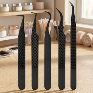 Ensemble de pinces à cils en acier inoxydable de précision, pointe fine, angulaire, noire, outil de beauté professionnel pour les extensions de cils - Product Image 4