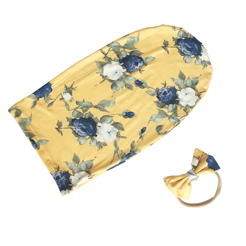 Оптовая продажа с фабрики супер мягкий цветочный хлопковый спандекс Пеленальный набор для новорожденных