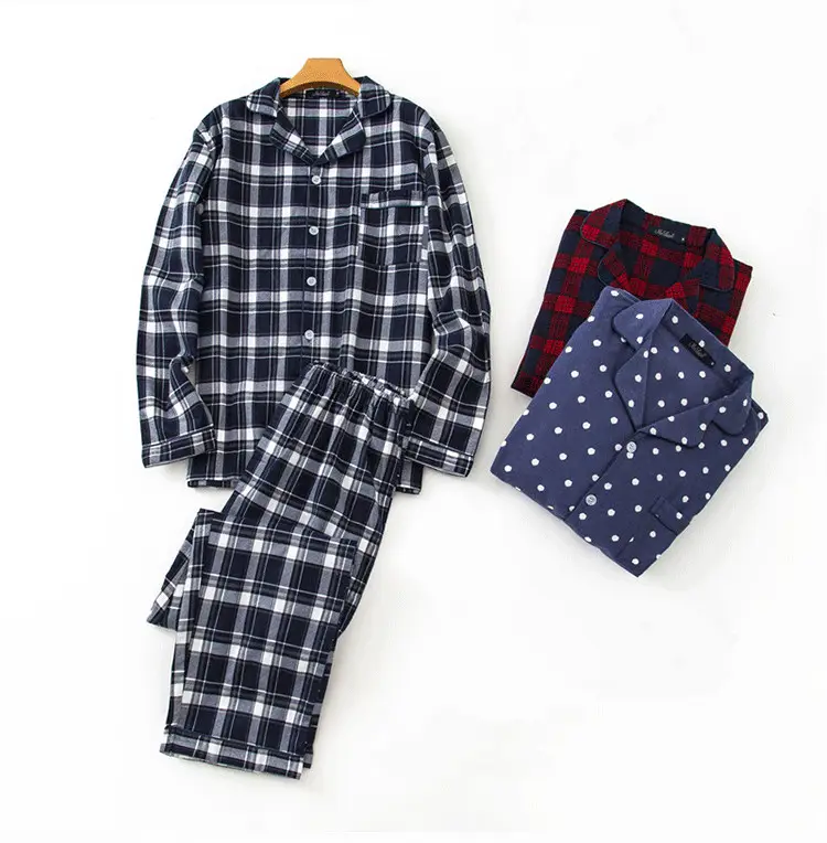 Pyjama décontracté en coton pour hommes, ensemble de plage à carreaux et en flanelle, vêtements de nuit de haute qualité, 100%, collection automne