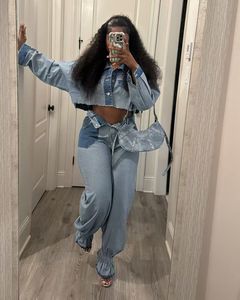 Conjuntos de Mezclilla de Alta Calidad TS1319 para Mujer, Conjunto de Dos Piezas de Manga Larga y Jeans, Conjuntos Casuales de Ropa Urbana para Chicas - Product Image 4