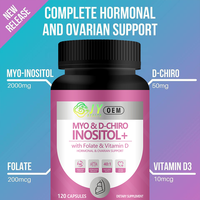 Capsules de Myo-Inositol et D-Chiro-Inositol 2000mg pour l'équilibre hormonal féminin, rapport 40:1, Folate, Vitamine D3, Fabrication GMP