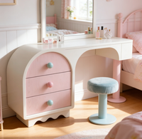 Nouvelle coiffeuse moderne en bois massif rose crème, assemblée, avec armoire de rangement intégrée pour chambre à coucher