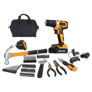 WORKSITE Customized 20V Cordless Drill Set 70pcs with Hand Tools Screwdriver Bits Battery Cordless Drill Combo Kit Hardware 10mm