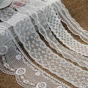 Tùy Chỉnh Nặng Thêu Biên Giới Ren Vải Trắng Lưới Tulle Voile Net Ren Tua Rìa Trim Cho Váy Cưới Phụ Kiện - Product Image 1