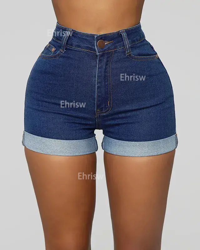 Einfache und hochela tische Jeans shorts für Damen Casual Elastic Waist Draw string High Waist Pocket Denim Shorts für Damen