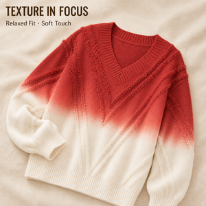 Pull en tricot surdimensionné à col en V avec franges et effet dégradé, personnalisé OEM ODM, pour femmes, à porter en automne et en hiver - Product Image 2