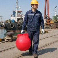 Boya Roja Oceánica Anticorrosiva OEM PE de 1000 mm con Doble Anclaje, Esfera de Un Metro para Defensa Marítima, Barrera Contra Derrames y Minería Submarina