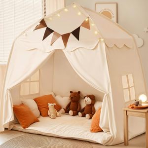 Sleeping Dome Faltbares Spiel bett Spielzeug zelte Jungen Mädchen Wasch bar Langlebige Baumwolle Leinwand Tipi Kinder zelt mit Flaggen und Stern lichtern - Product Image 1