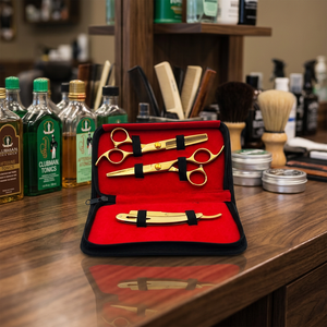 Ensemble de ciseaux de coiffure professionnels, lames en acier inoxydable, finition dorée, outils de salon, pour droitiers, manche long, sécurité des écrous de serrage - Product Image 4