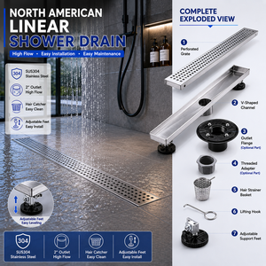 Drenaje de Piso Lineal Largo de Acero Inoxidable 304, Estilo Americano, Personalizable, Antiolor, de Gran Flujo, para Baño y Hotel - Product Image 1